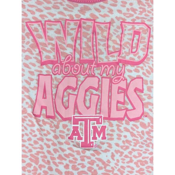 EUC Texas A&M Aggies Girls Infant Bodysuit Romper Size 3-6 Mos Pink Animal Print - Picture 3 of 8